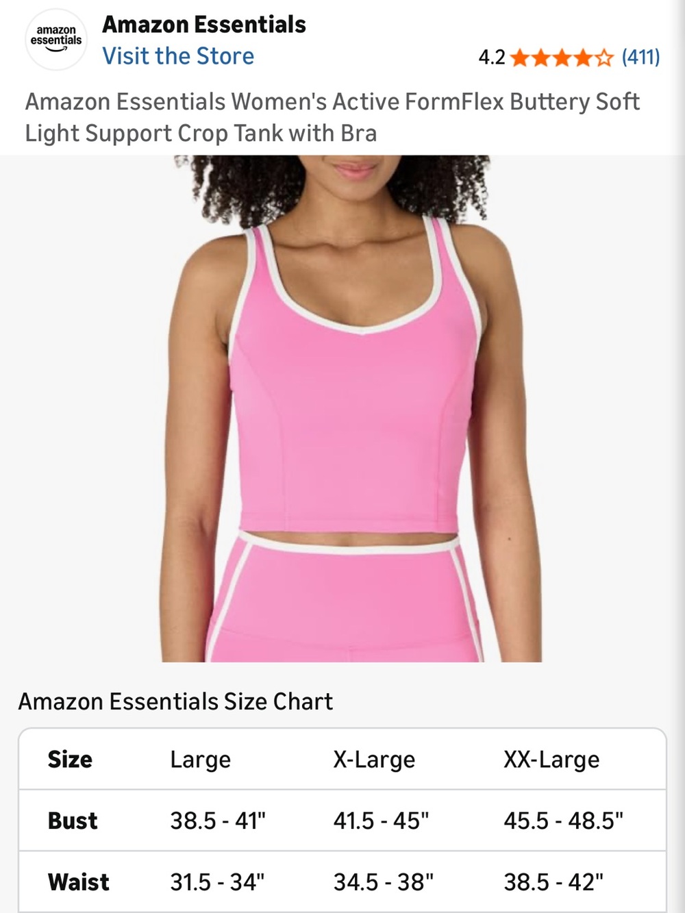 NWOT Amazon Essentials Crop Sports Tank (Top Only)- Pink - Picture 9 of 9